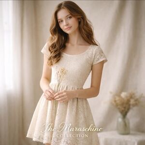 Lily Rose Spring Cream Lace Fit & Flare Dress | Youth XL